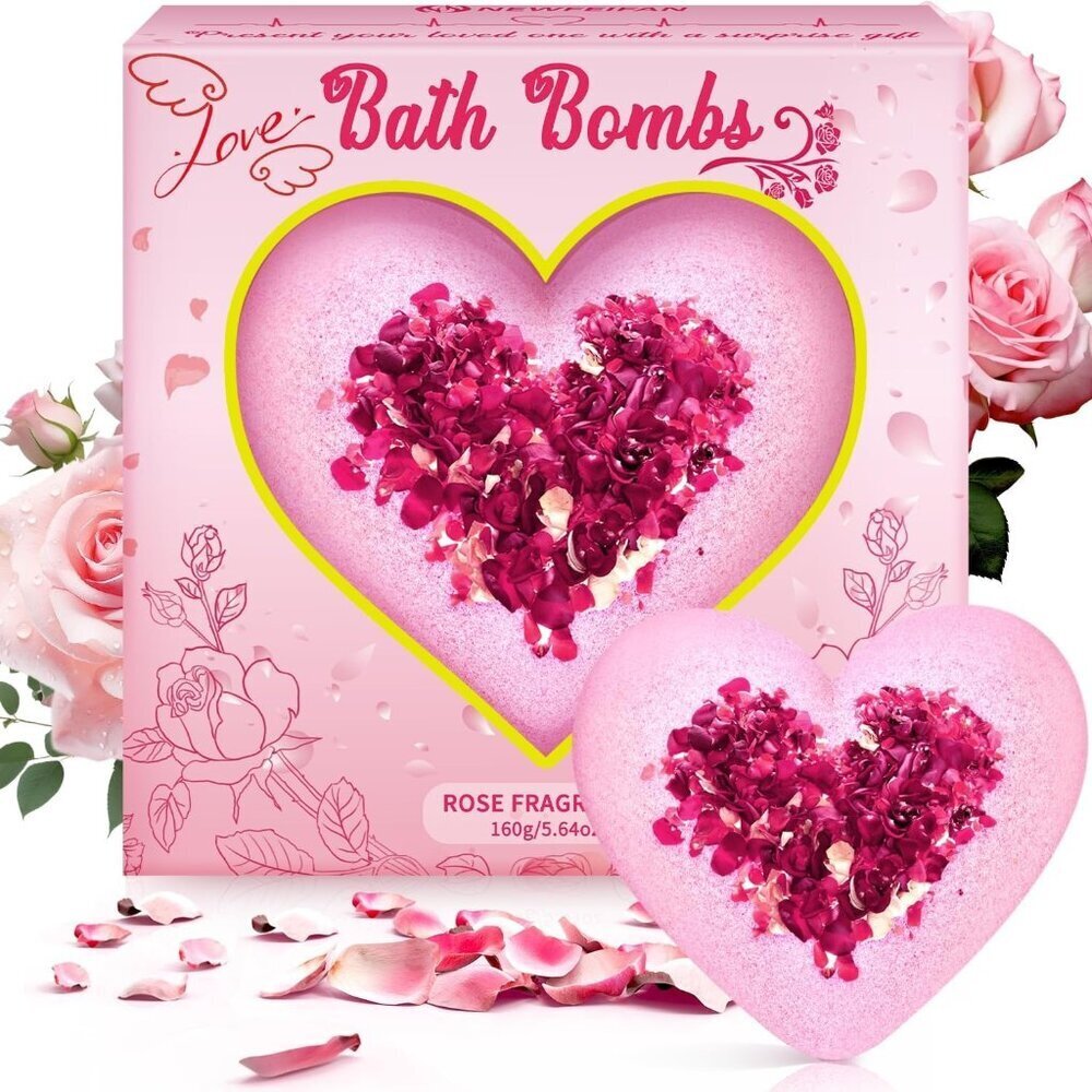 Valentine’s Day Rose Bath Bomb XXL 1oz Pink Aromatherapy Gift for Women